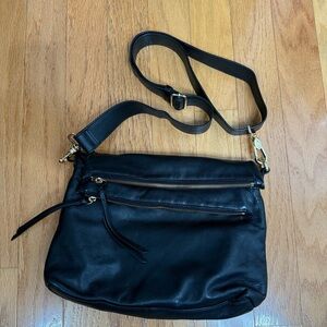 Margot Mickey Double Zip Crossbody in Black Pebbled Leather